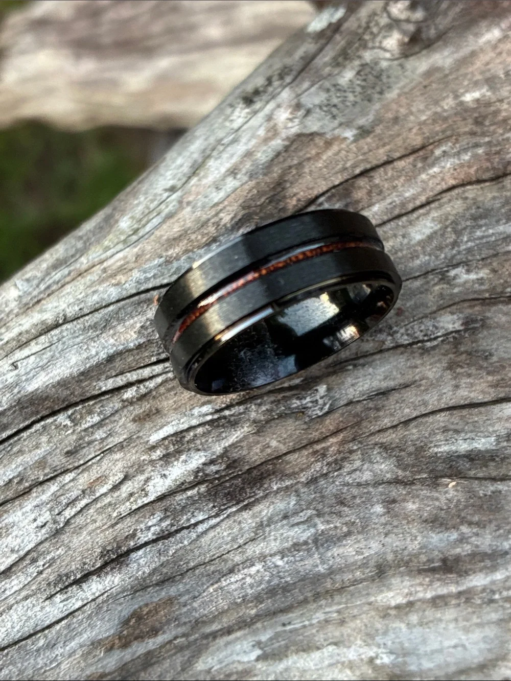Black Men's Stainless Steel Ring with Subtle Groove